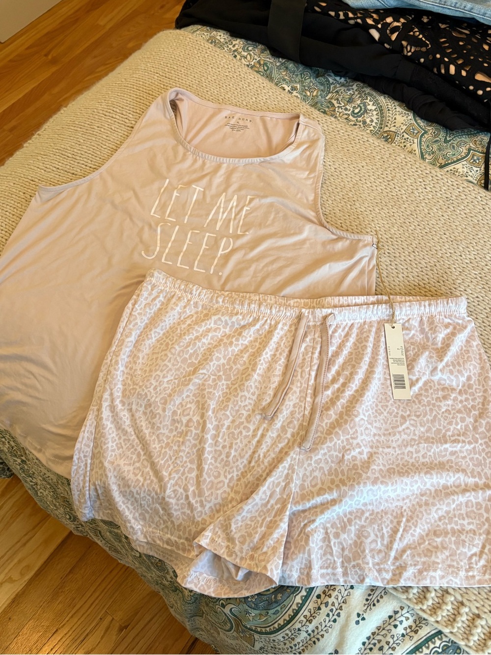 Rae Dunn Pale Pink "Let Me Sleep" Tank and Leopard Print Sleep Shorts